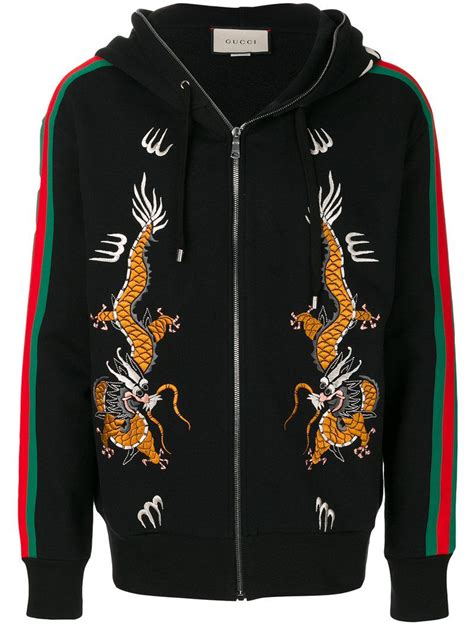 gucci dragon embroidered zip hoodie|Gucci sweatpants for men.